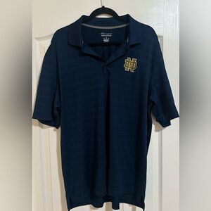 Men’s CHAMPION Polo Embroidered Norte Dame Gold Blue Color Short Sleeve. Size L.